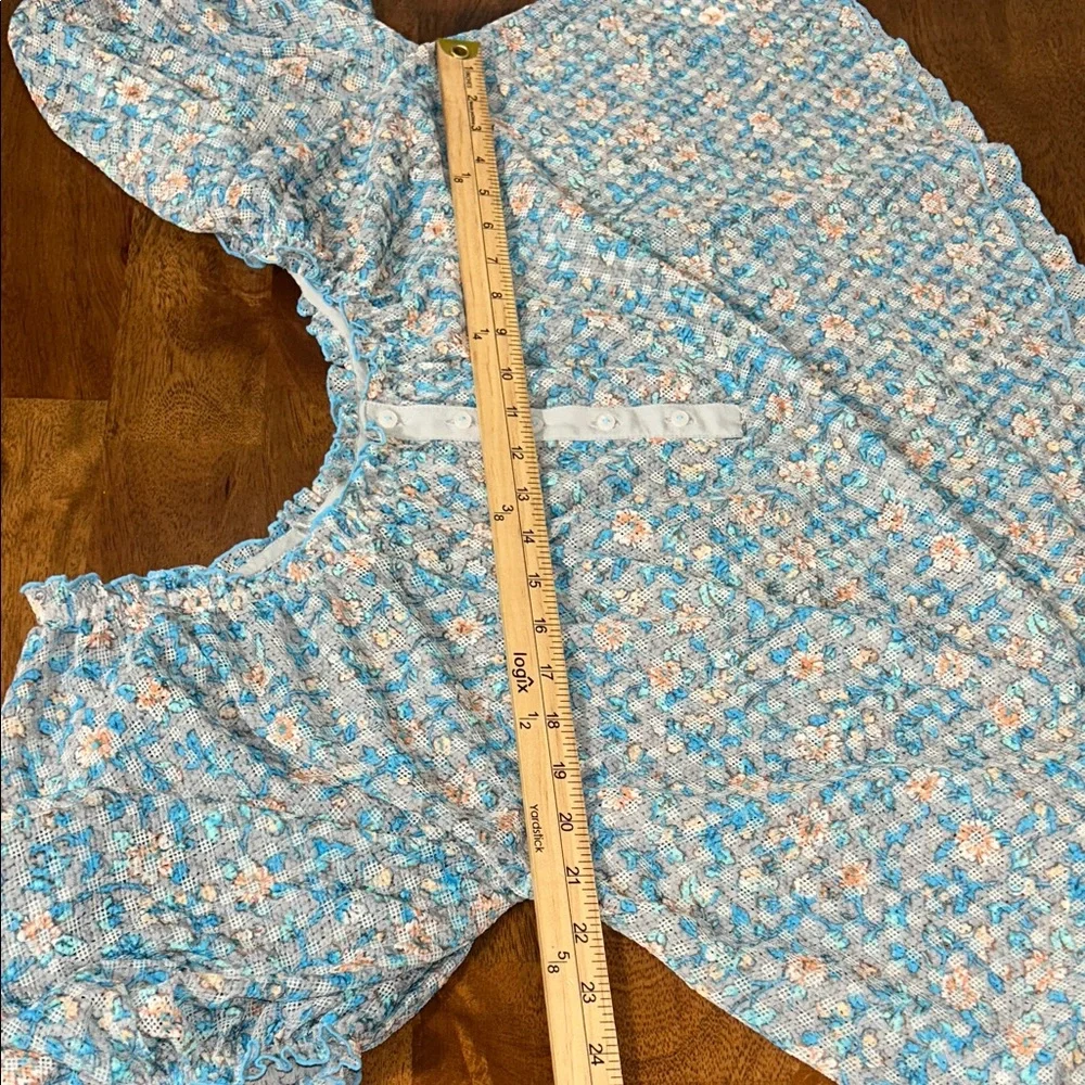 Free People Astra Peasant Teal and Peach Patterned Blouse S